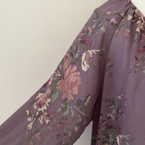 Chaps Sheer Peasant Top Blouse Size XL Petite Purple Floral Whimsigoth Fairy - Picture 3 of 11